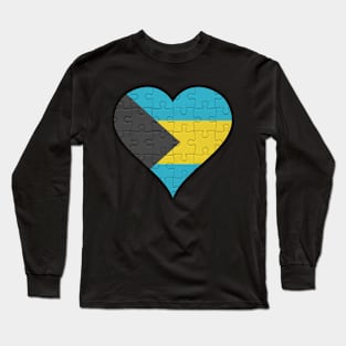 Bahamian Jigsaw Puzzle Heart Design - Gift for Bahamian With Bahamas Roots Long Sleeve T-Shirt